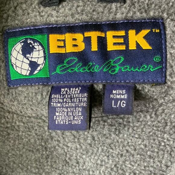 Eddie Bauer Ebtek Outdoor Fleece Jacket Men Size Large Long Sleeve Full Zip Gray - Picture 6 of 7